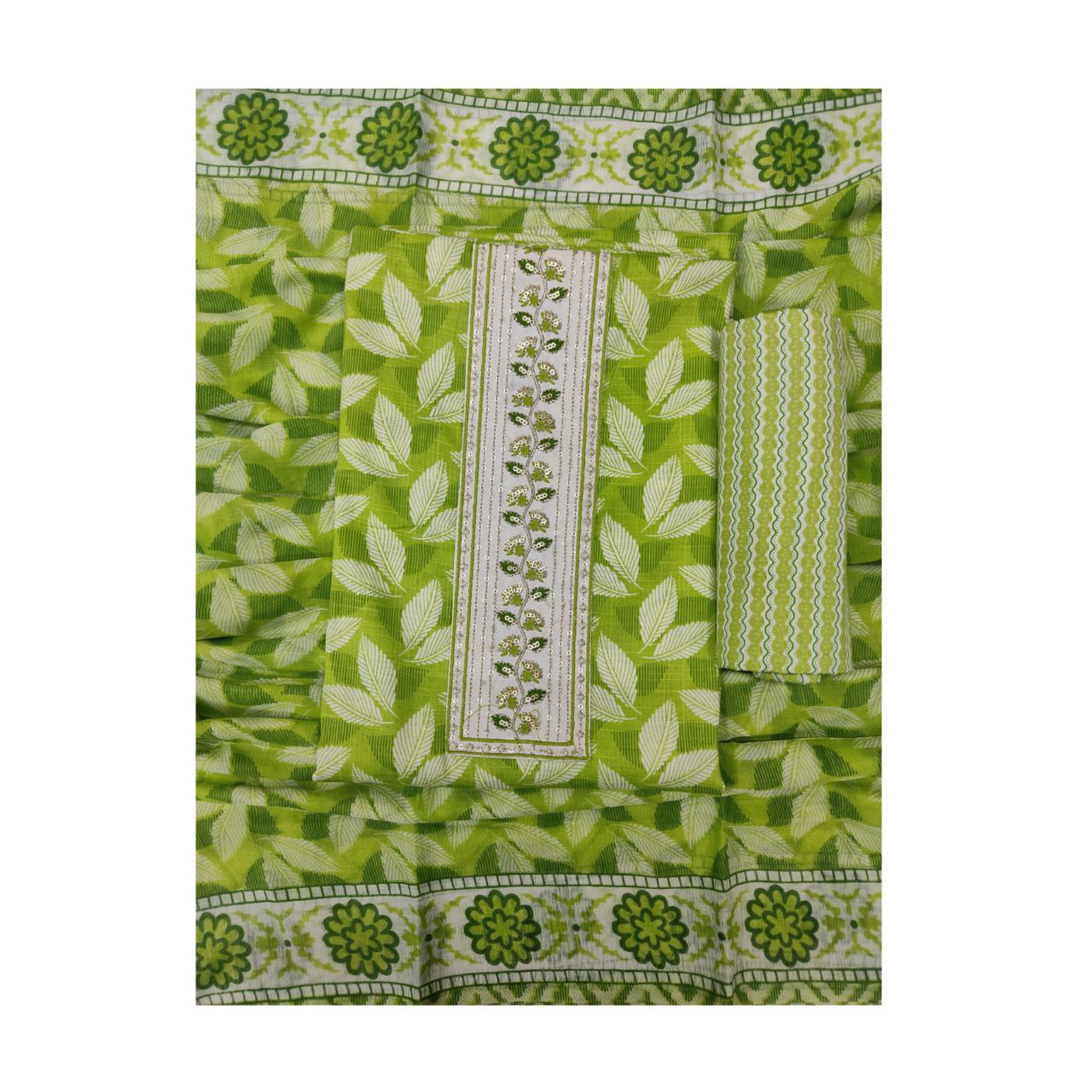 Aansh Fashion Elegant Leaf Print Cotton Unstitched Suit Material