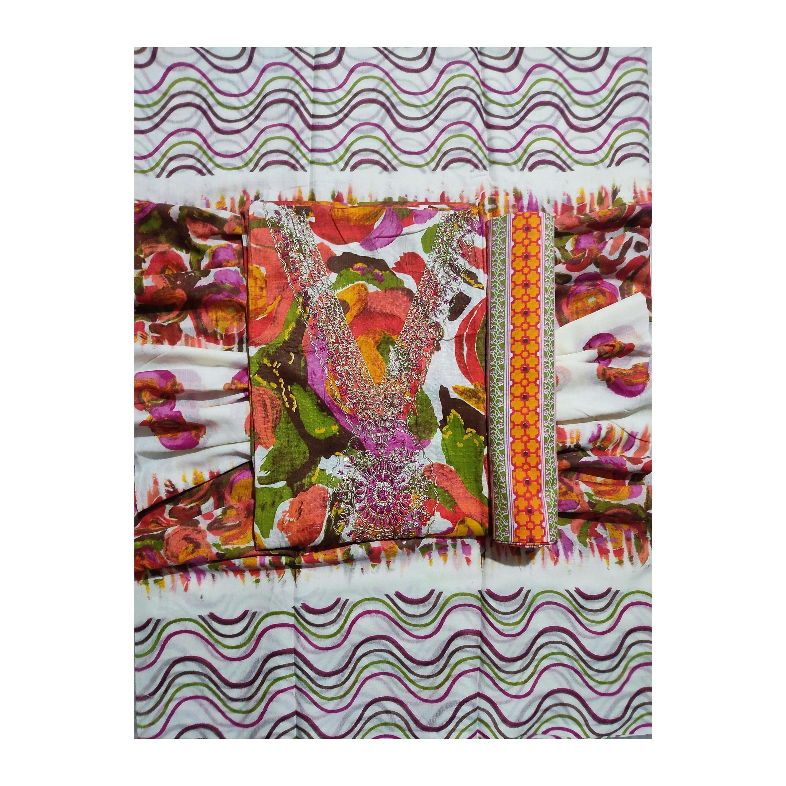 Aansh Fashion Multicolor Abstract Floral Cotton Unstitched Suit Set