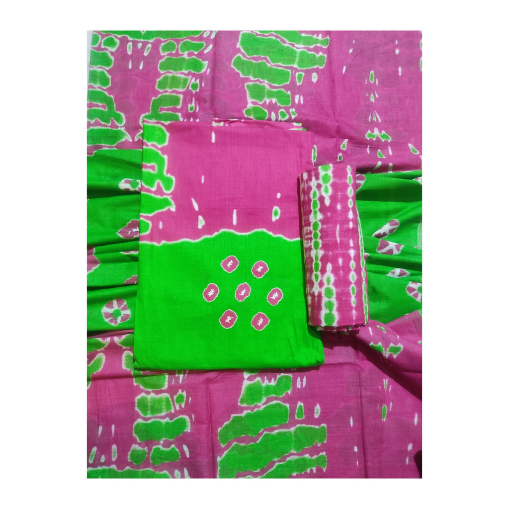 Aansh Fashion Pink & Yellow Bandhani Tie-Dye Cotton Suit Set