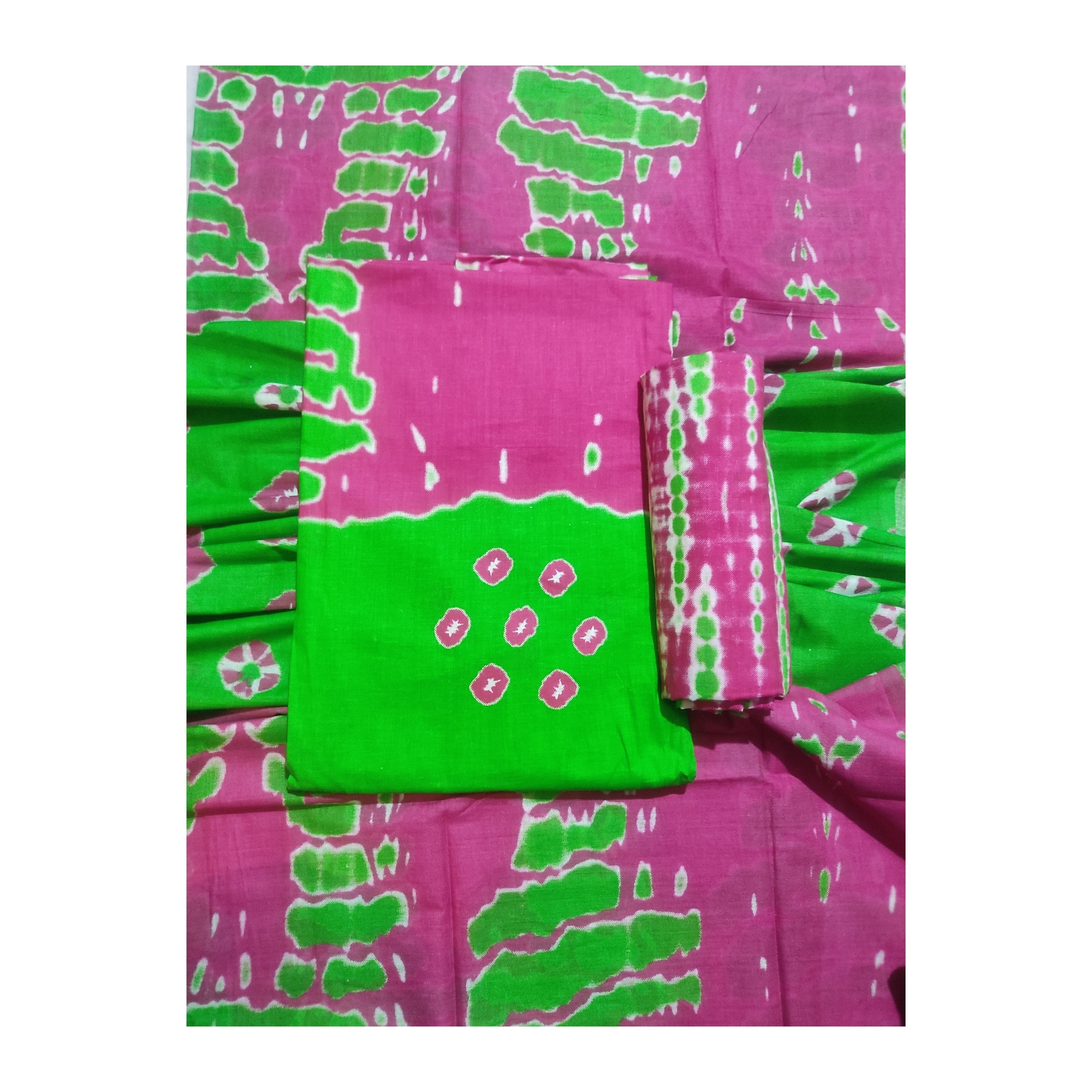 Aansh Fashion Pink & Yellow Bandhani Tie-Dye Cotton Suit Set