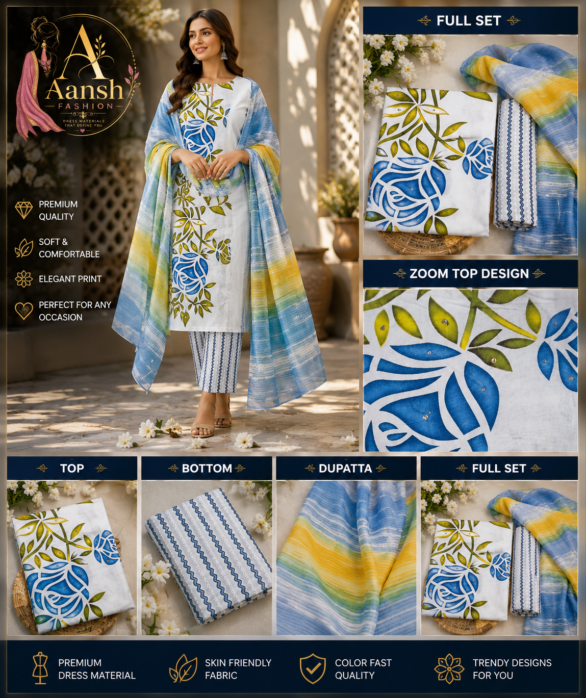 Aansh Fashion Premium Floral Print Cotton Dress Material Set