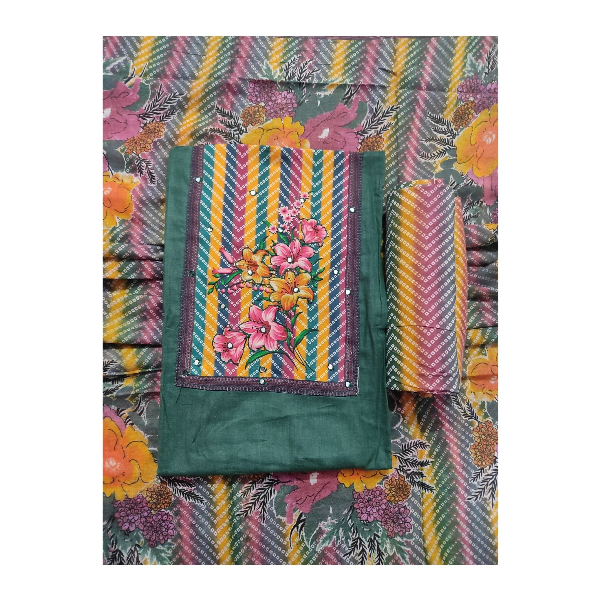 Aansh Fashion Grey Bandhani & Floral Printed Cotton Suit Set