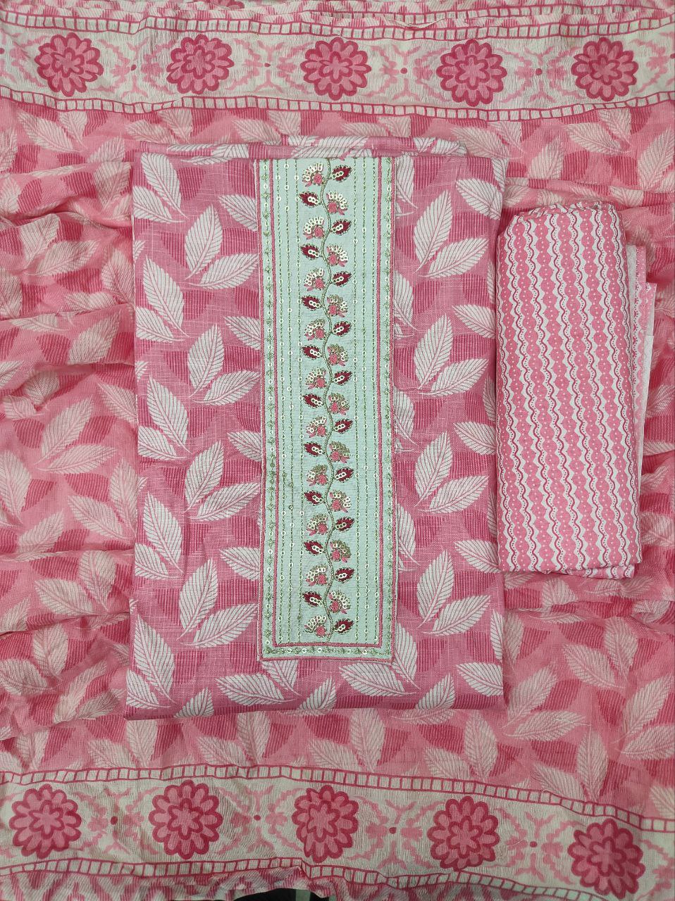 Aansh Fashion Elegant Leaf Print Cotton Unstitched Suit Material