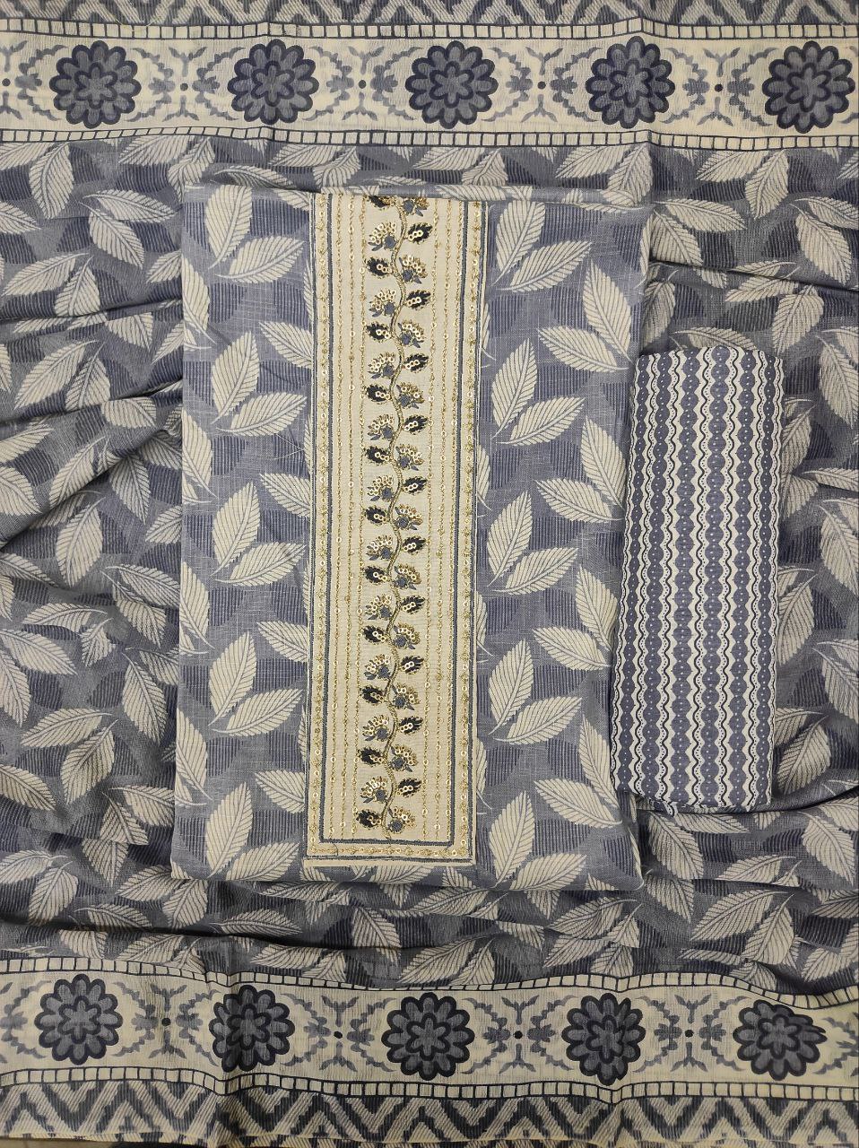 Aansh Fashion Elegant Leaf Print Cotton Unstitched Suit Material