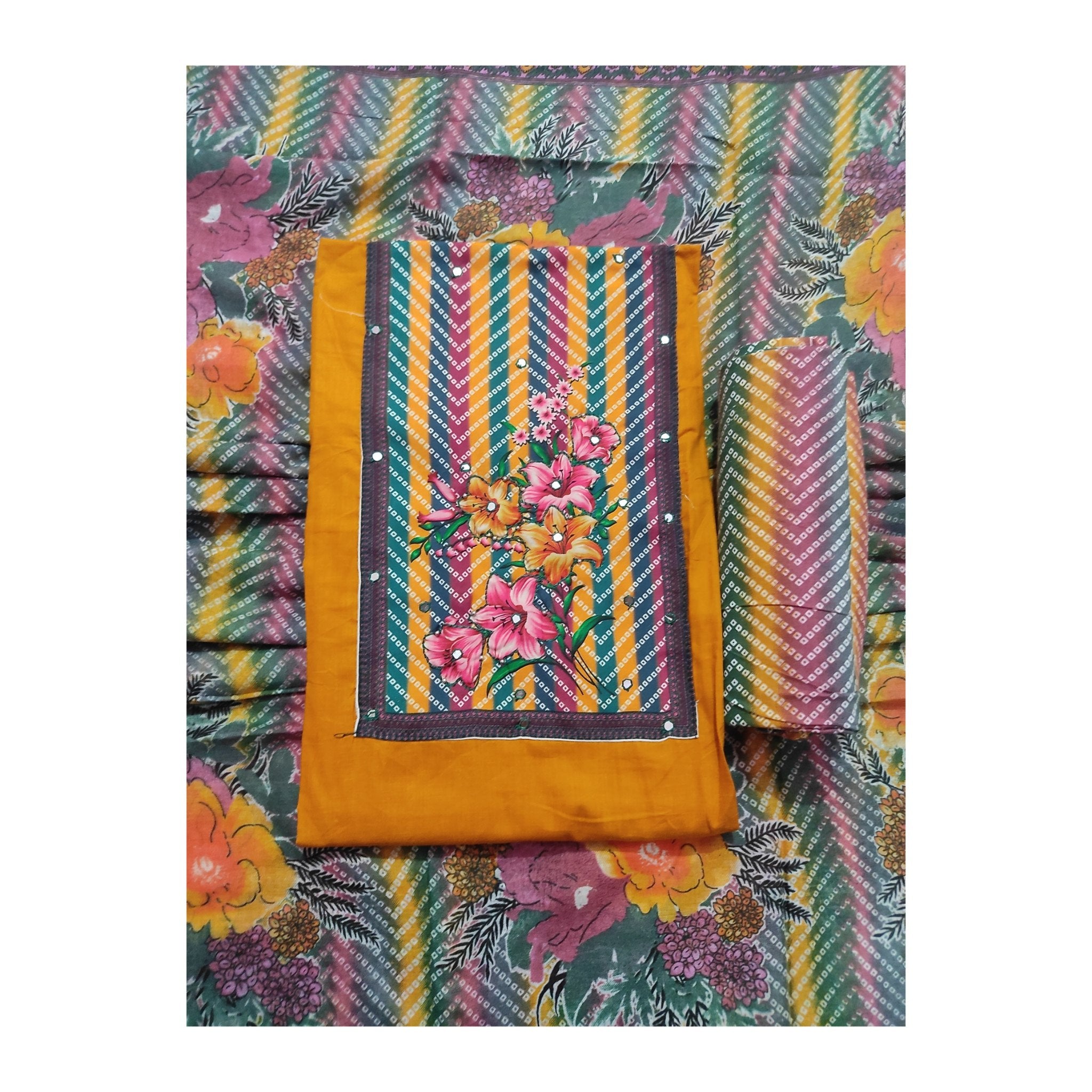 Aansh Fashion Grey Bandhani & Floral Printed Cotton Suit Set