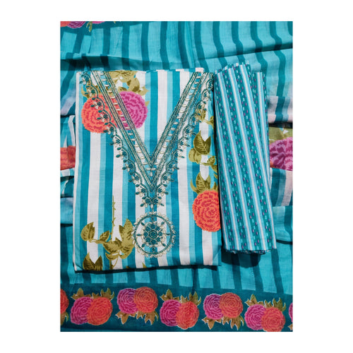 Aansh Fashion Blue Floral Embroidered Cotton Dress Material