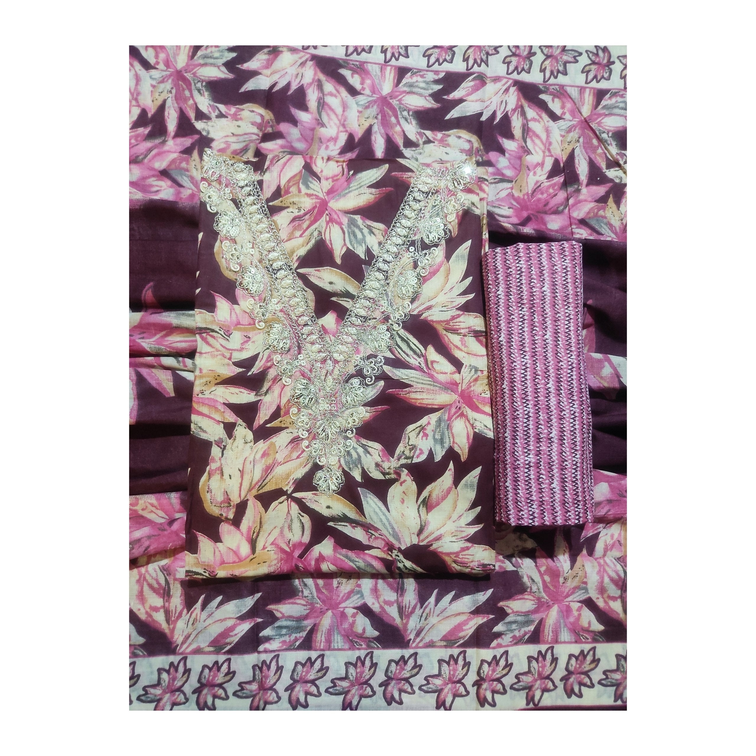 Aansh Fashion Brown Floral Cotton Embroidered Suit Set