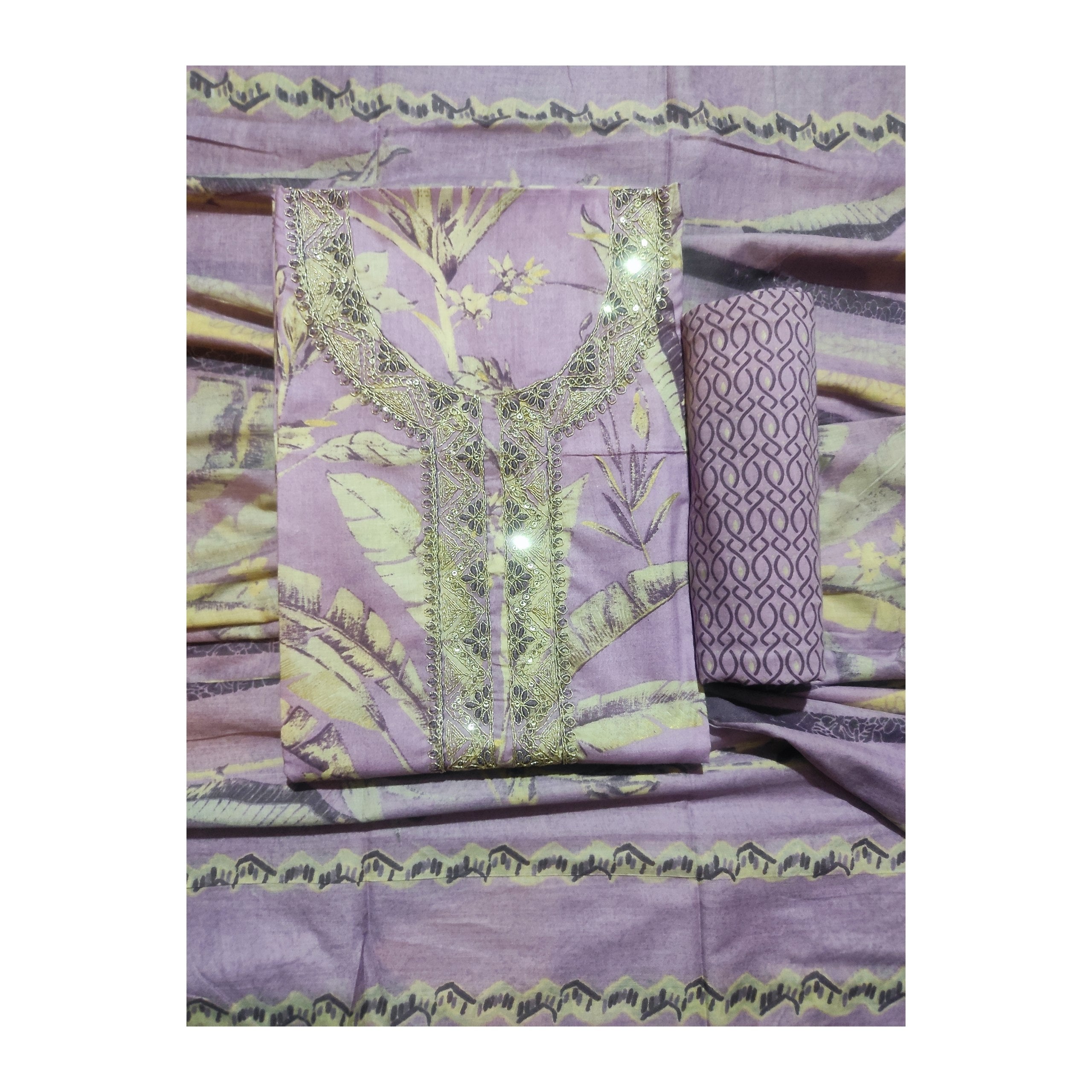 Aansh Fashion Pink Floral Printed Cotton Embroidered Suit Set