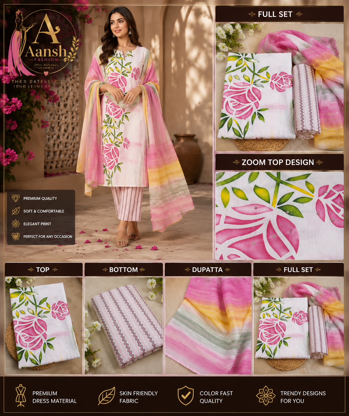 Aansh Fashion Premium Floral Print Cotton Dress Material Set