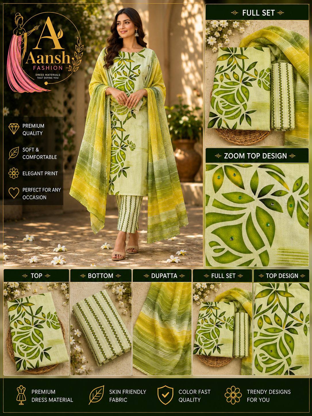Aansh Fashion Premium Floral Print Cotton Dress Material Set