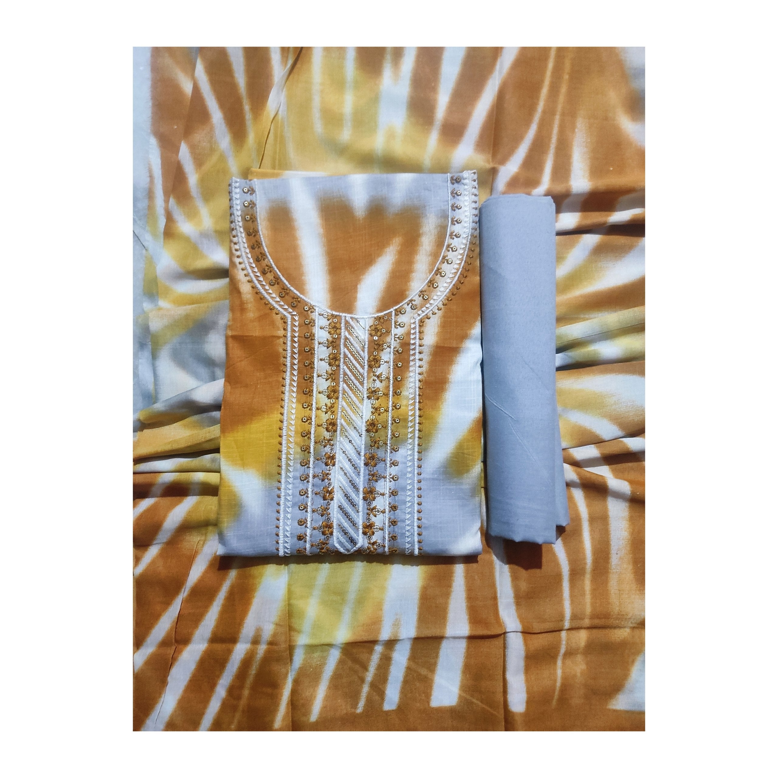 Aansh Fashion Mustard & White Shibori Tie-Dye Cotton Suit Set
