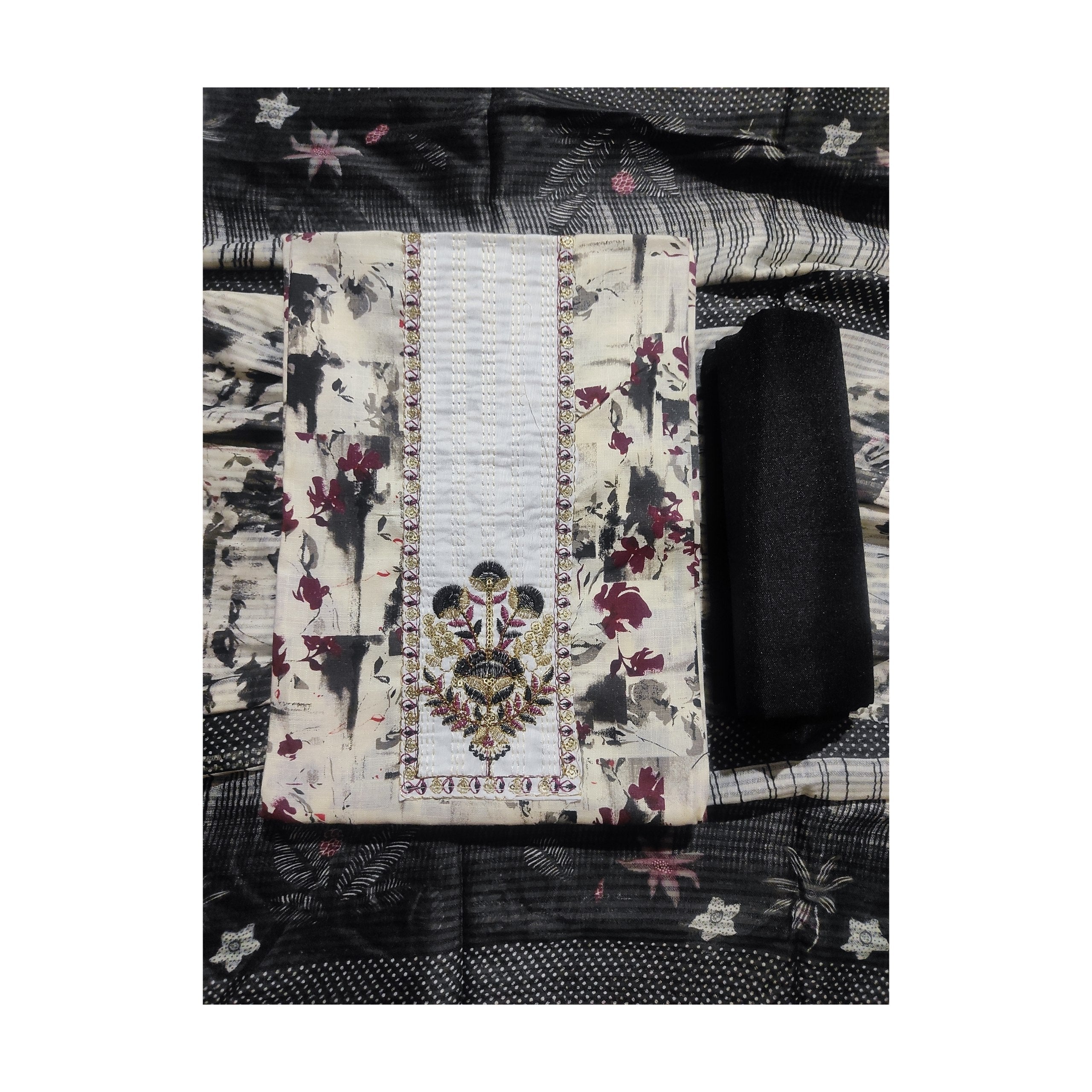 Aansh Fashion Maroon & Cream Floral Printed Cotton Unstitched Suit Set