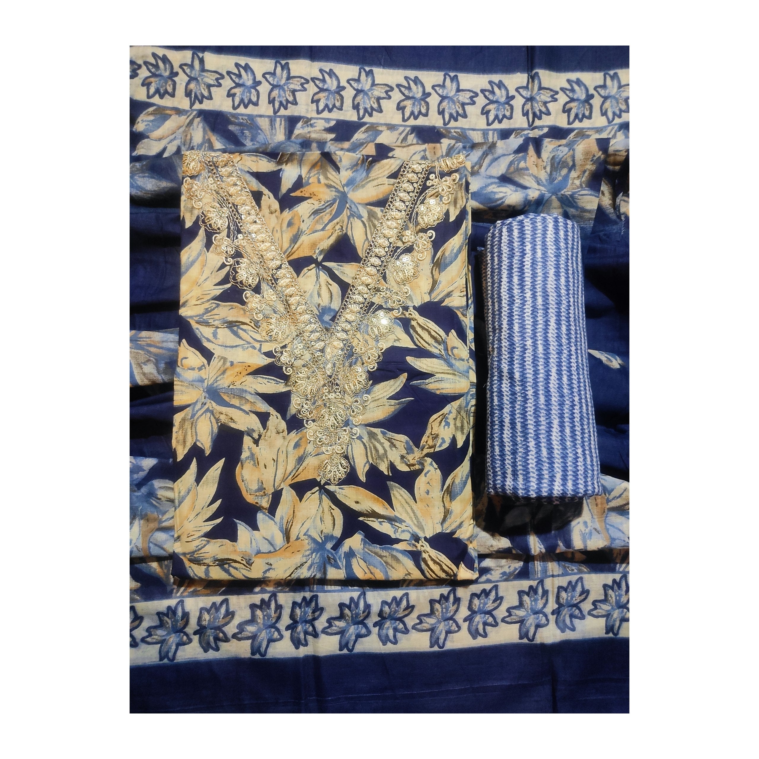 Aansh Fashion Brown Floral Cotton Embroidered Suit Set