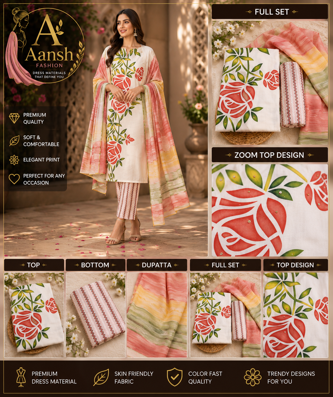 Aansh Fashion Premium Floral Print Cotton Dress Material Set