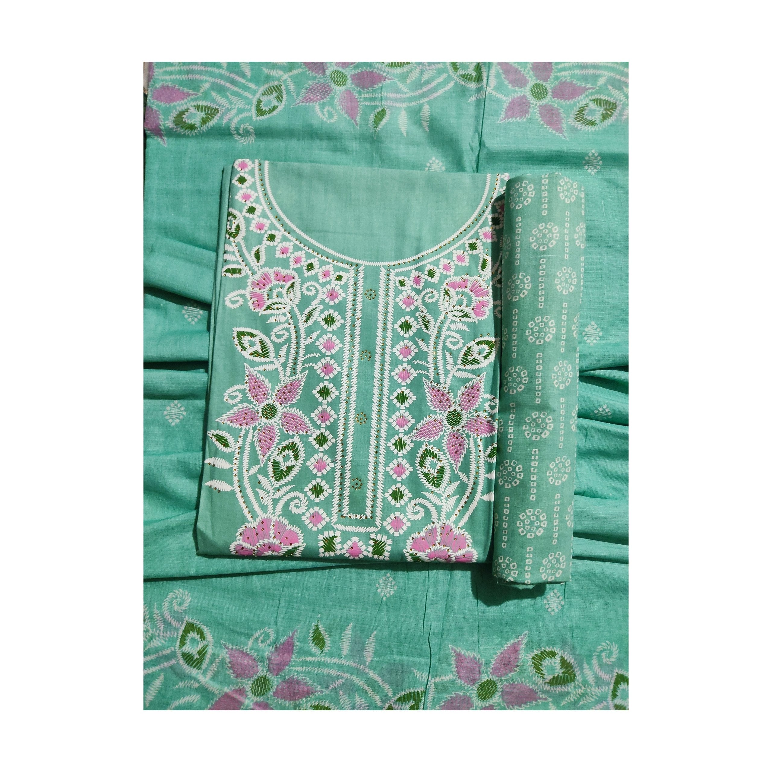 Aansh Fashion Grey & Pink Embroidered Floral Cotton Unstitched Suit Set
