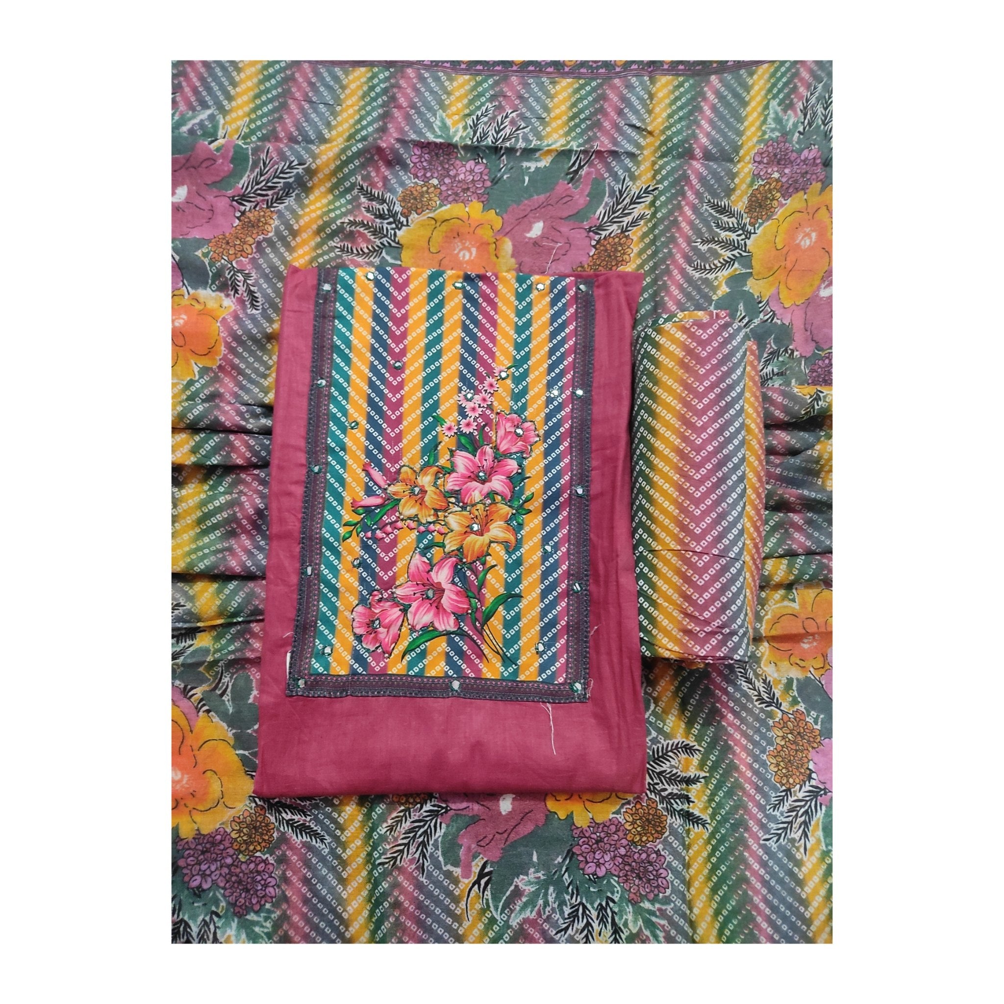 Aansh Fashion Grey Bandhani & Floral Printed Cotton Suit Set