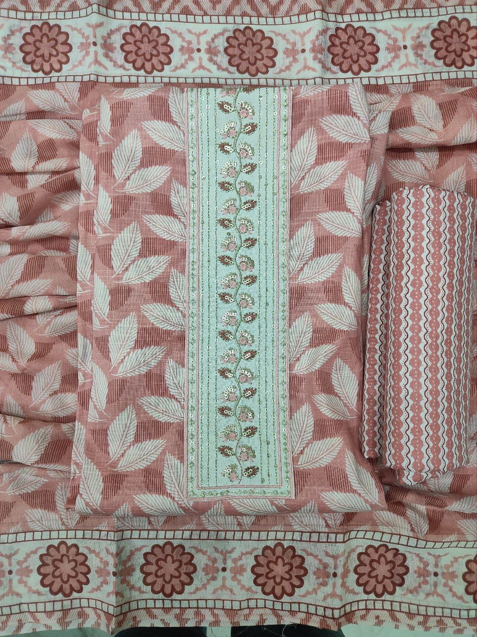Aansh Fashion Elegant Leaf Print Cotton Unstitched Suit Material